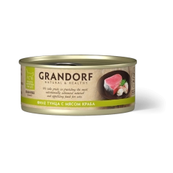 GRANDORF Консервы для кошек, филе тунца с мясом краба в бульоне, 70 г