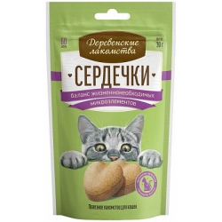 Деревенские лакомства. для кош. Сердечки баланс жизненнонеобходимых микроэл-в, 30г