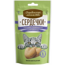Деревенские лакомства. для кош. Сердечки улучшают пищеварение и метаболизм, 30г