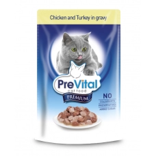 PreVital Premium консервы с курицей и индейкой в соусе для кошек, 100 г