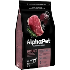 AlphaPet сухой корм для взр. собак кр. пород с Говядиной и потрошками