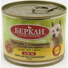 Беркли Local консервы для собак №6 Кролик с говядиной и болгарским перцем, 200 г