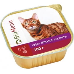 BioMenu консервы для кошек суфле Мясное ассорти